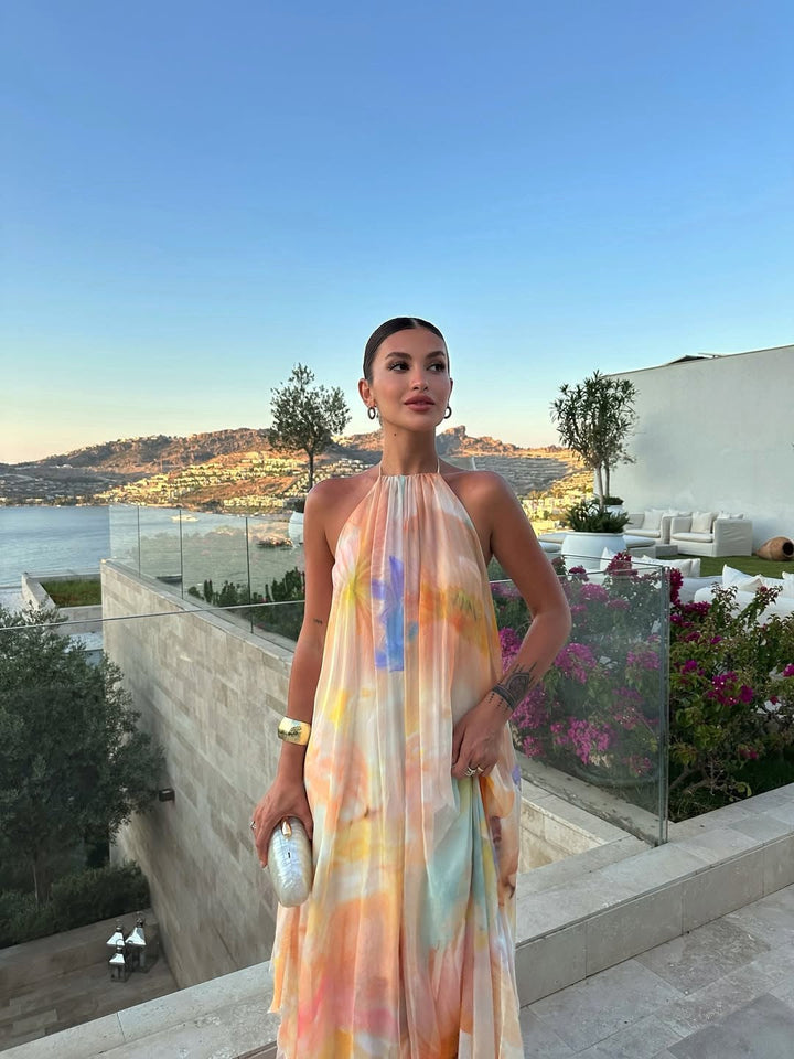 Aubree | Women's Watercolor Floral Halter Maxi Dress - image 4