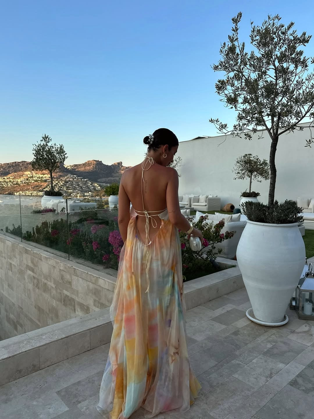 Aubree | Women's Watercolor Floral Halter Maxi Dress - image 6