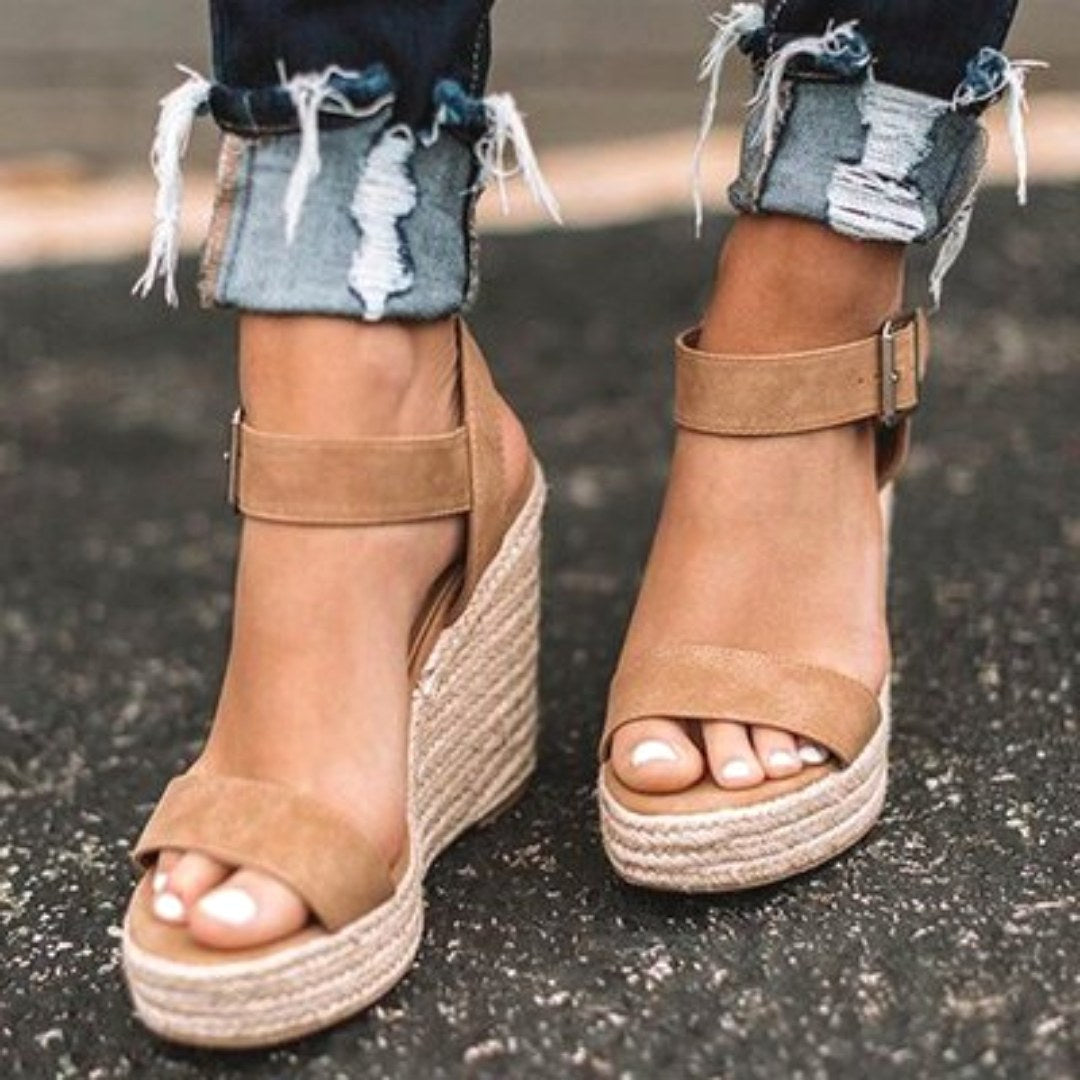 Aubrey | Women's Orthopedic Suede Espadrille Wedge Sandals - Brown