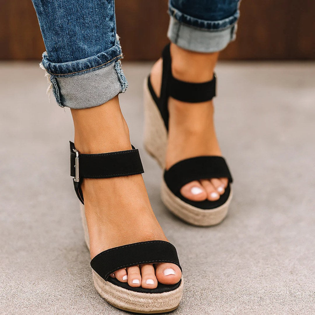 Aubrey | Women's Orthopedic Suede Espadrille Wedge Sandals - Black