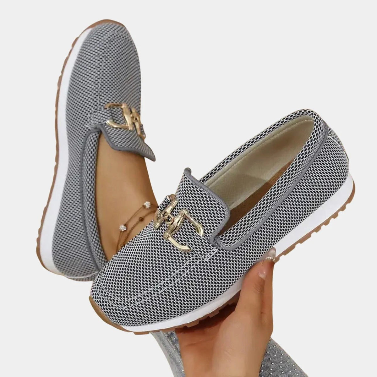 Aubrey | Women's Slip-On Loafer Sneakers, Woven Hybrid Trainers | Animated Apparel