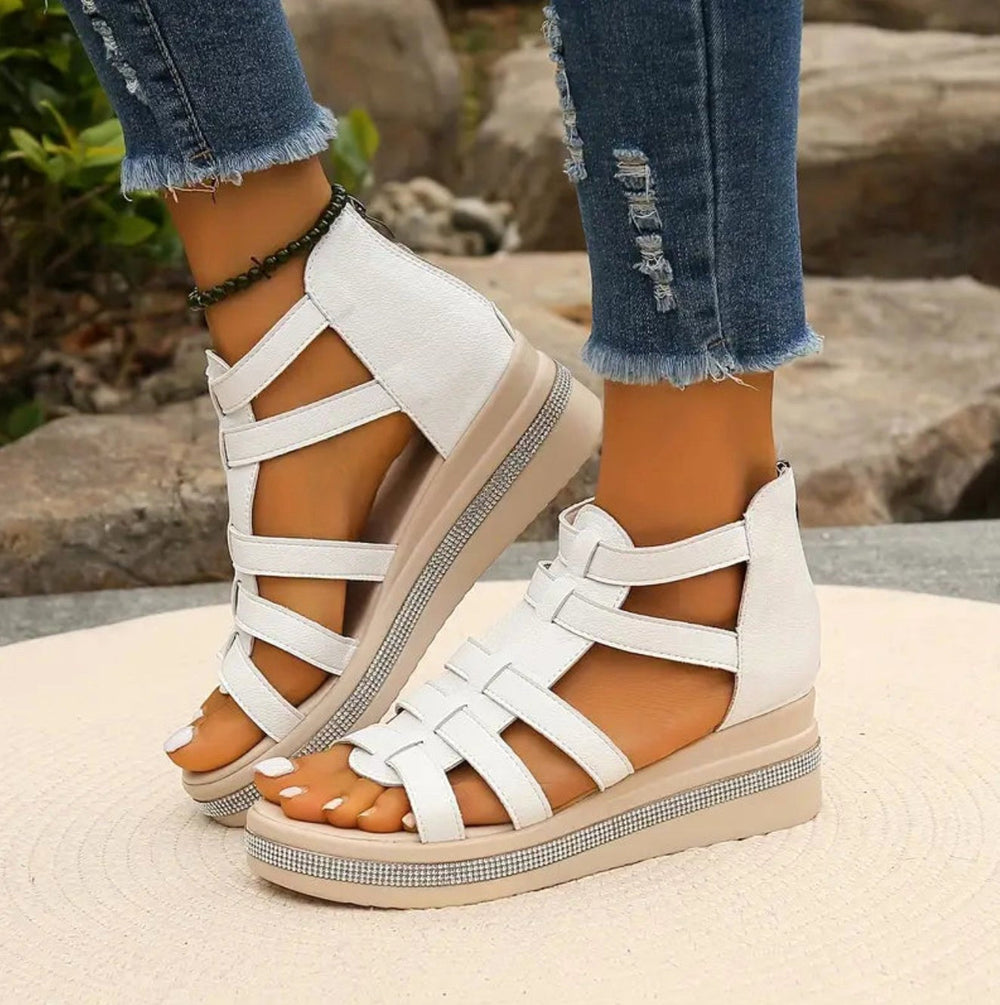 Audrey | Women's Elegant Wedge Sandals - White