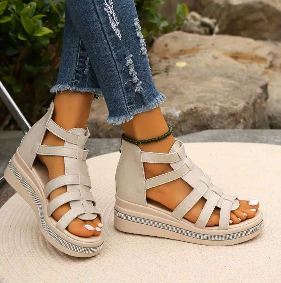 Audrey | Women's Elegant Wedge Sandals - Beige