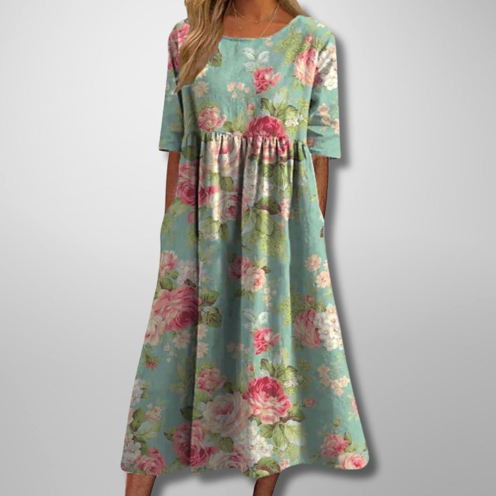 Audrey | Women's Floral Midi Dress with Relaxed Fit - Mint Green