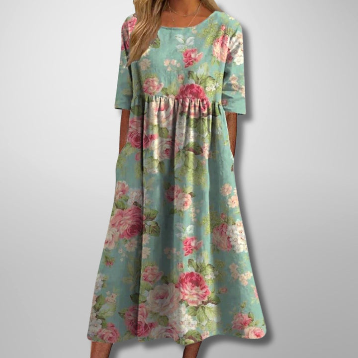 Audrey | Women's Floral Midi Dress with Relaxed Fit - Mint Green