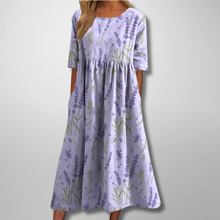 Audrey | Women's Floral Midi Dress with Relaxed Fit - Lavender