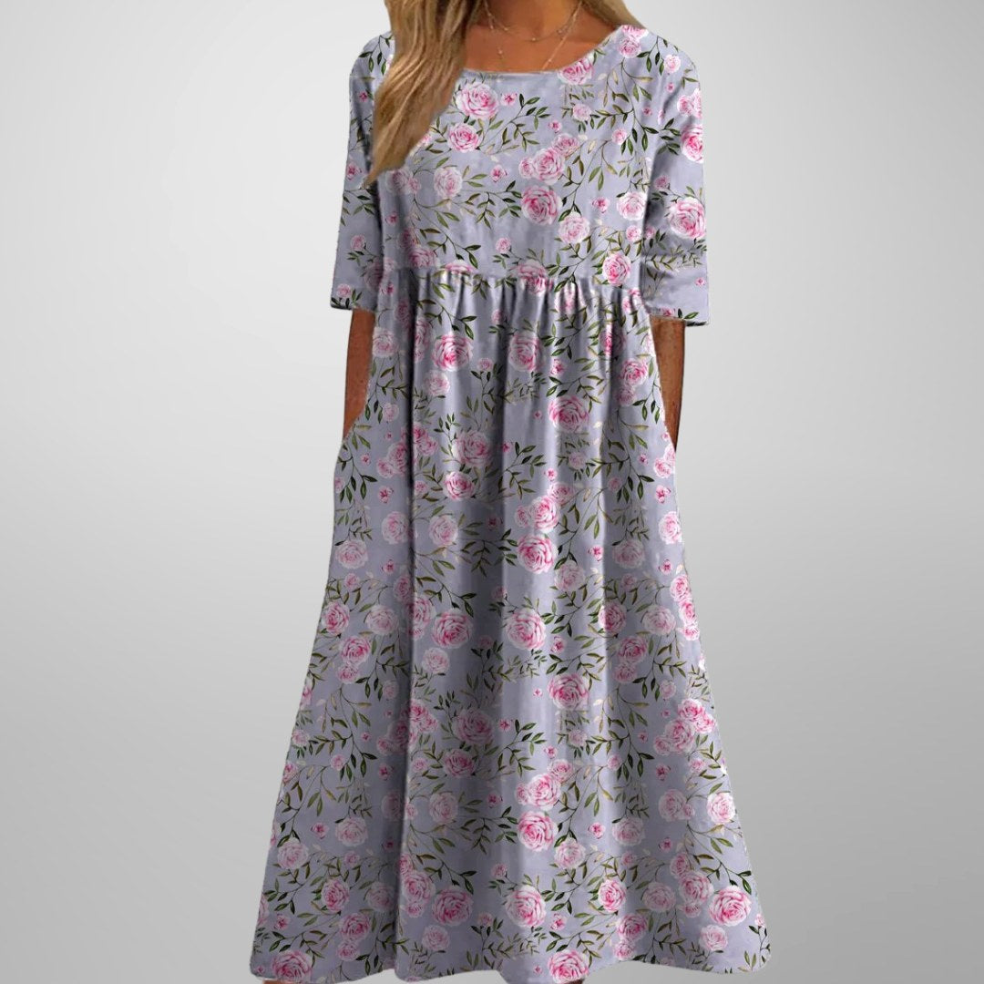 Audrey | Women's Floral Midi Dress with Relaxed Fit - Dusty Lilac