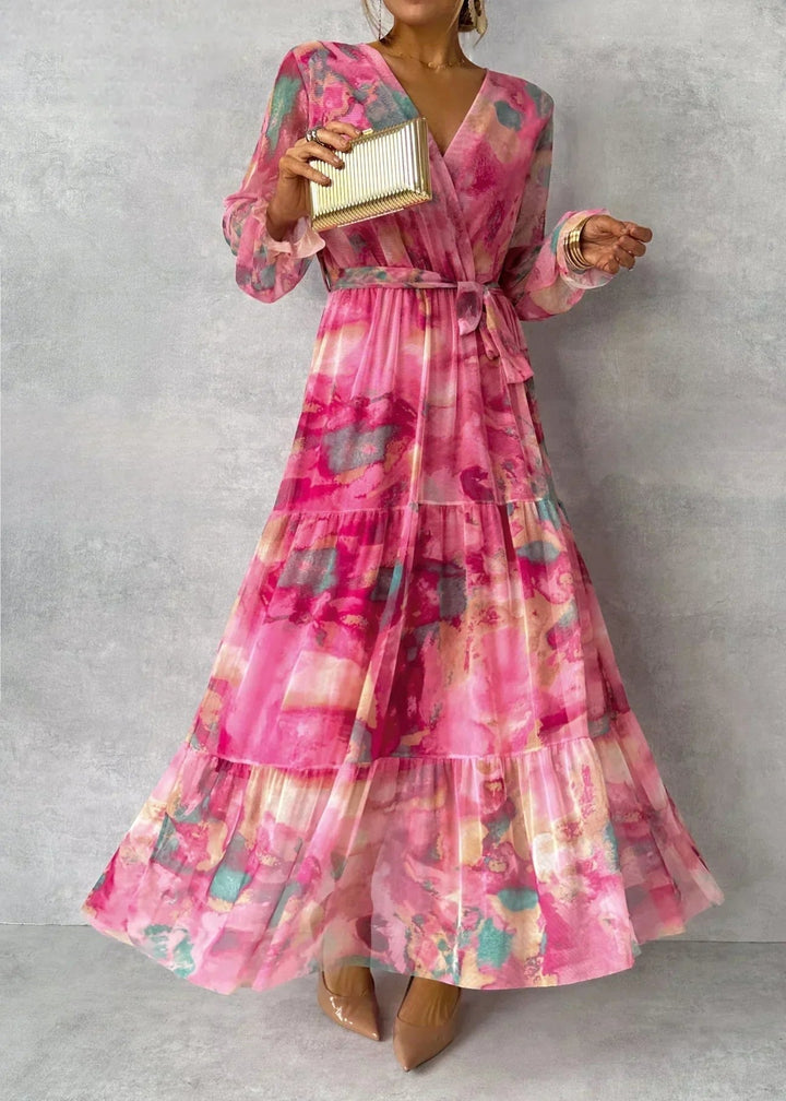 Audrey | Women's Floral Wrap Maxi Dress - Pink