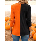 Audrey | Women's Long-Sleeve Pumpkin Print Top, Festive Halloween Blouse | Animated Apparel