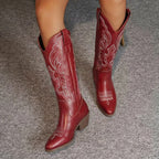 Aurelia | Women's Knee-High Cowgirl Boots with Embroidery, Block Heel Western Boots | Animated Apparel