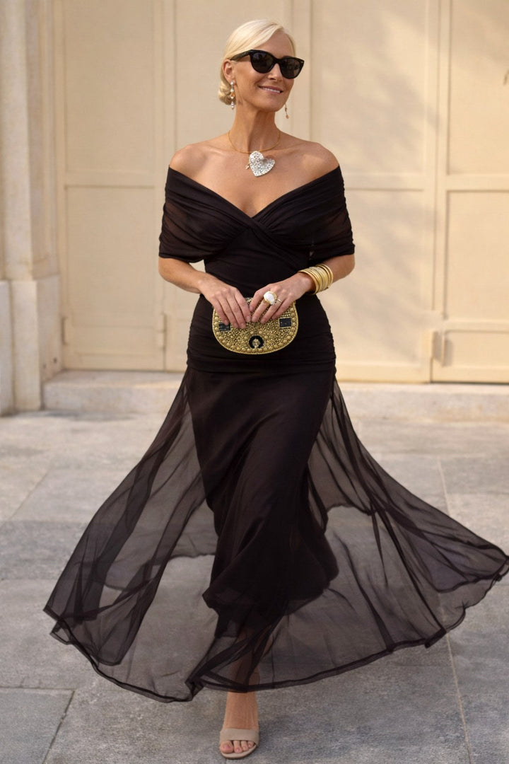 Aurelie | Women's V-Neck Chiffon Maxi Dress, Flowing Ankle-Length Dress | Animated Apparel