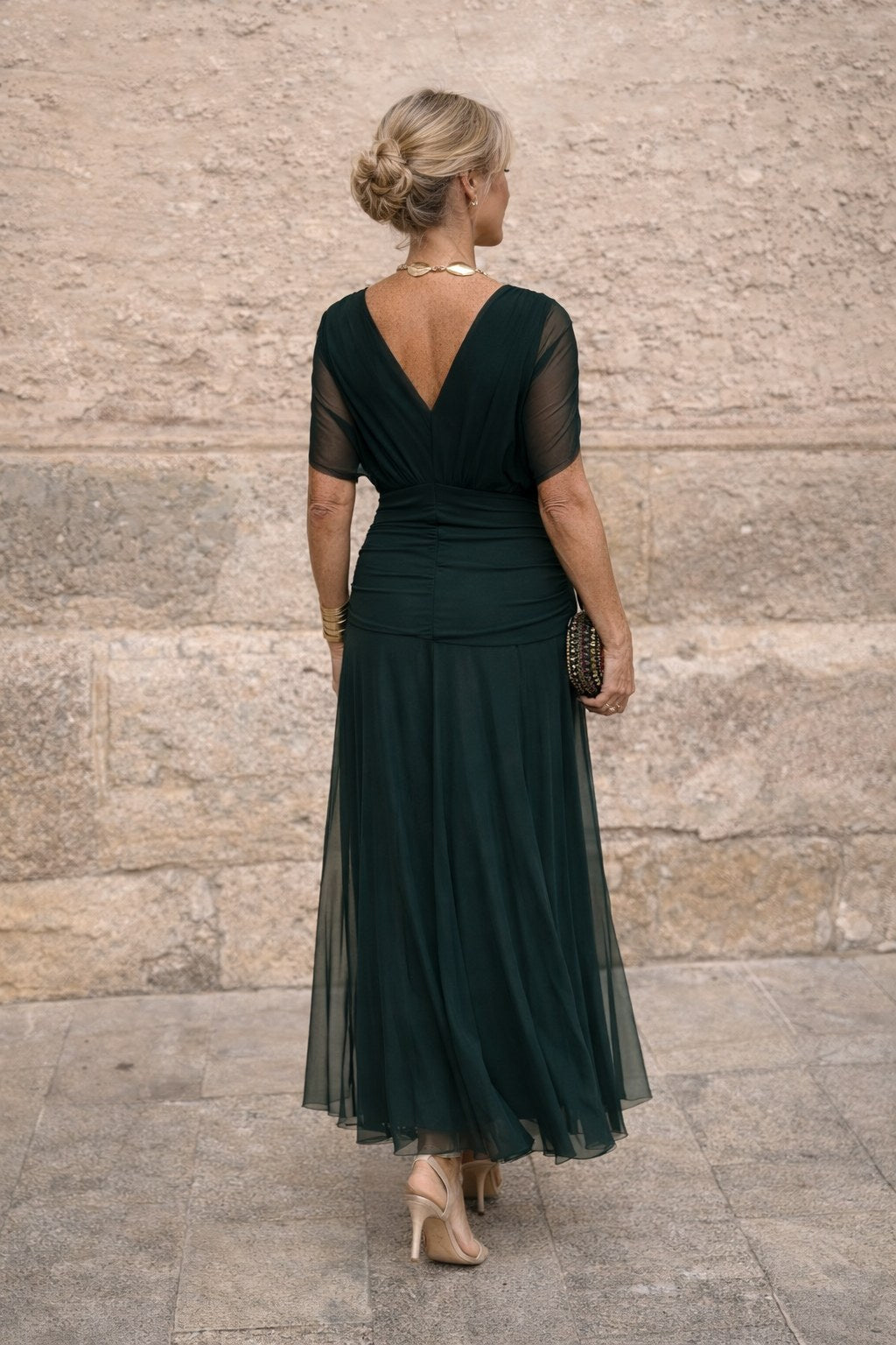 Aurelie | Women's V-Neck Chiffon Maxi Dress, Flowing Ankle-Length Dress | Animated Apparel | Red