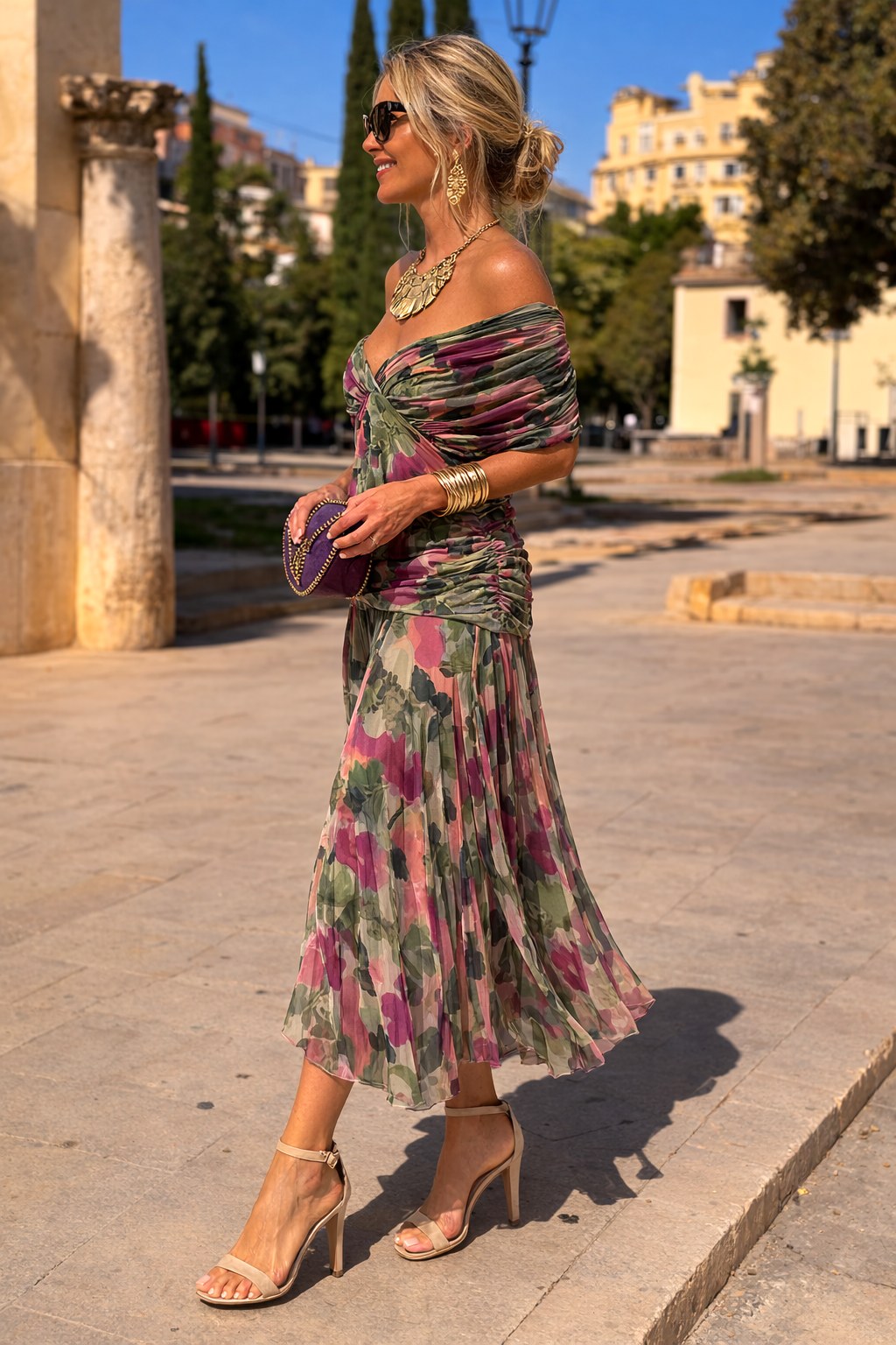 Aurelie | Women's V-Neck Chiffon Maxi Dress, Flowing Ankle-Length Dress | Animated Apparel | Brick Red
