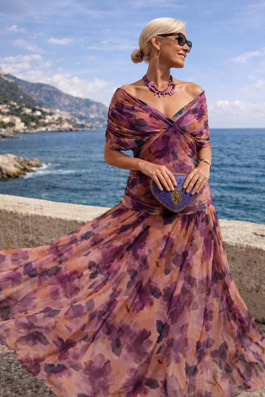 Aurelie | Women's V-Neck Chiffon Maxi Dress, Flowing Ankle-Length Dress | Animated Apparel