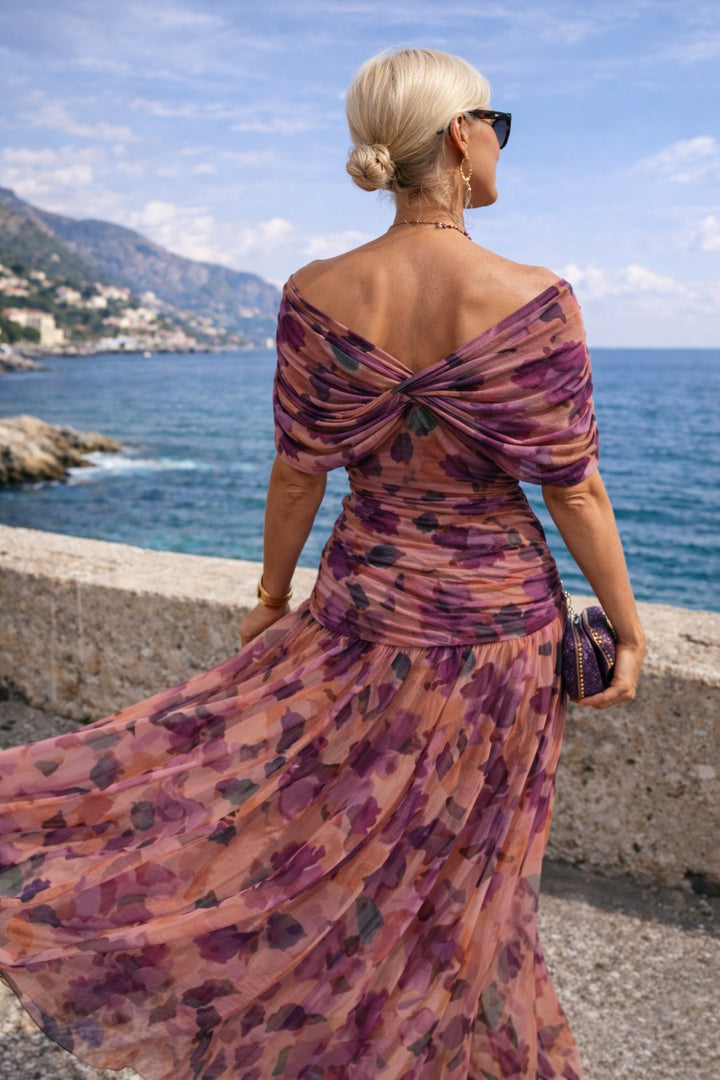 Aurelie | Women's V-Neck Chiffon Maxi Dress, Flowing Ankle-Length Dress | Animated Apparel