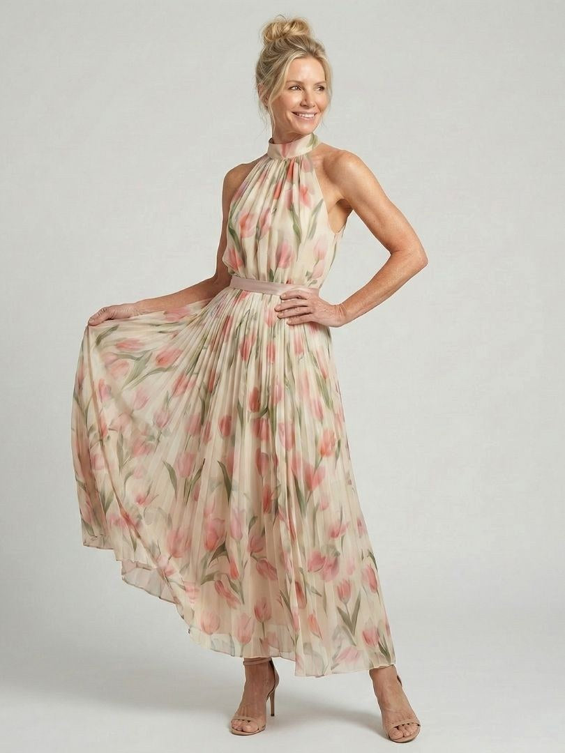 Aurelle | Women's Halter Neck Floral Midi Dress - image 3