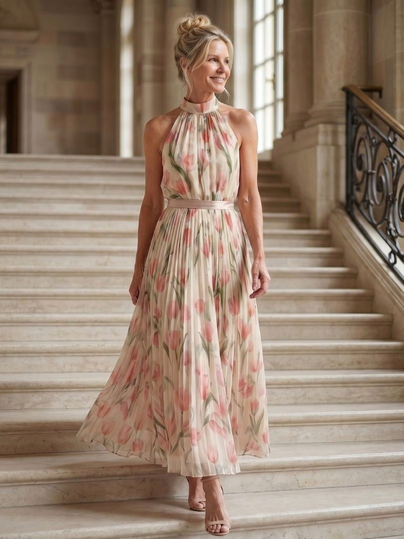 Aurelle | Women's Halter Neck Floral Midi Dress - image 7