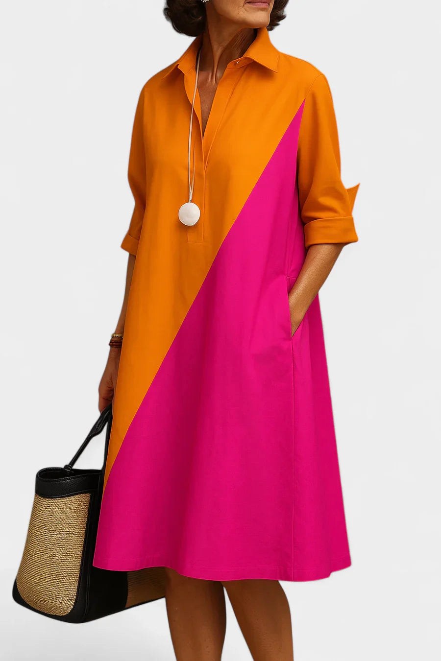 Aury | Women's Elegant Midi Dress - Orange Pink