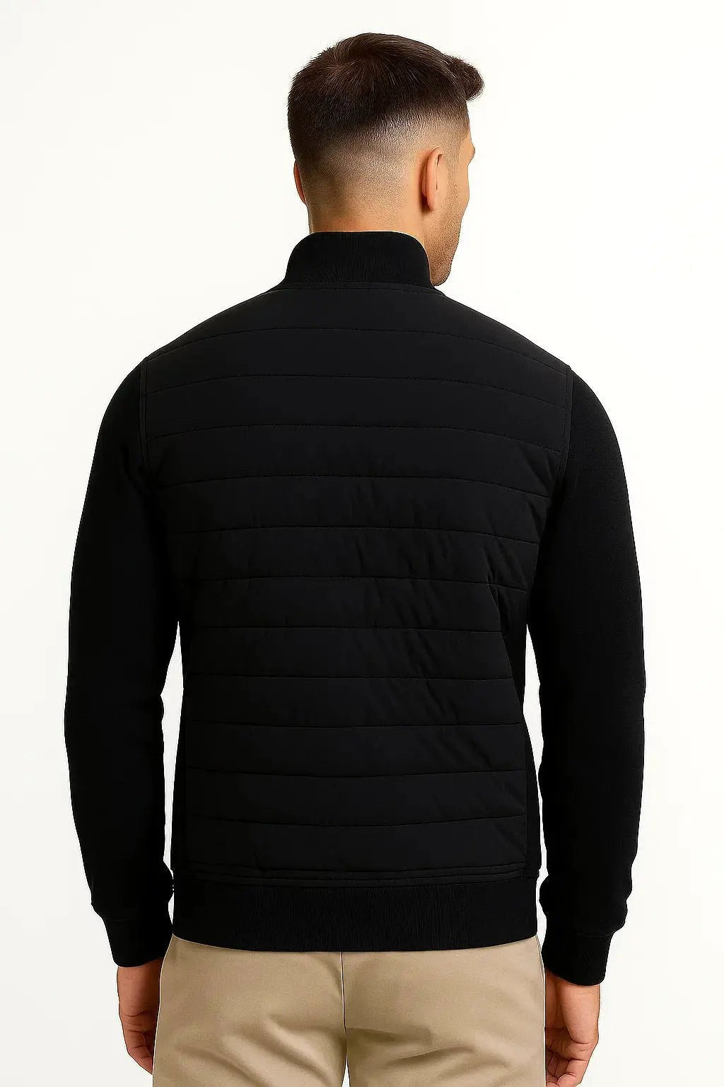 Austin | Men's Quilted Hybrid Jacket, Knitted Sleeves Autumn Jacket | Animated Apparel | Navy