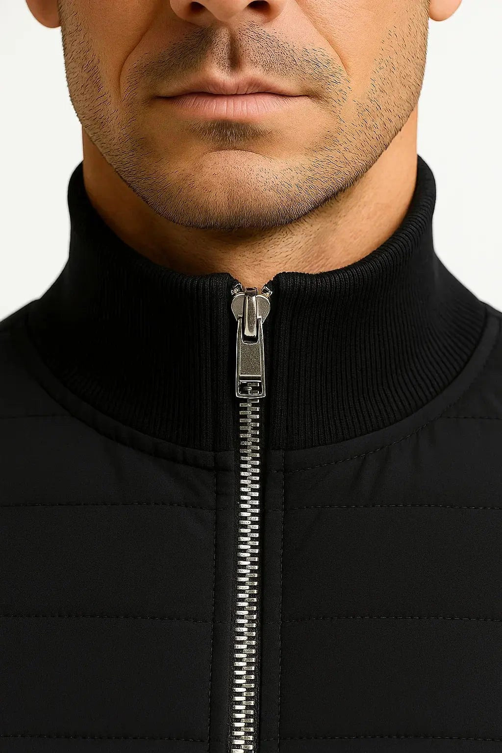 Austin | Men's Quilted Hybrid Jacket, Knitted Sleeves Autumn Jacket | Animated Apparel | Light Gray