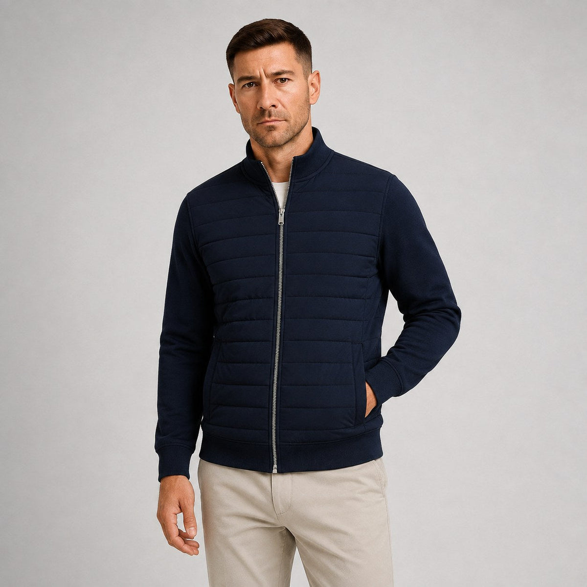 Austin | Men's Quilted Hybrid Jacket, Knitted Sleeves Autumn Jacket | Animated Apparel