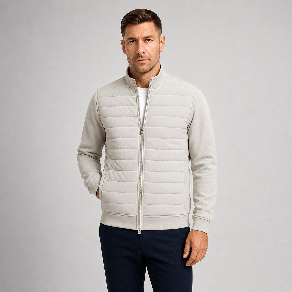 Austin | Men's Quilted Hybrid Jacket, Knitted Sleeves Autumn Jacket | Animated Apparel