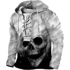 Austin | Men's Skull Graphic Hoodie with Lace-Up Front, Bold Statement Hoodie | Animated Apparel | White