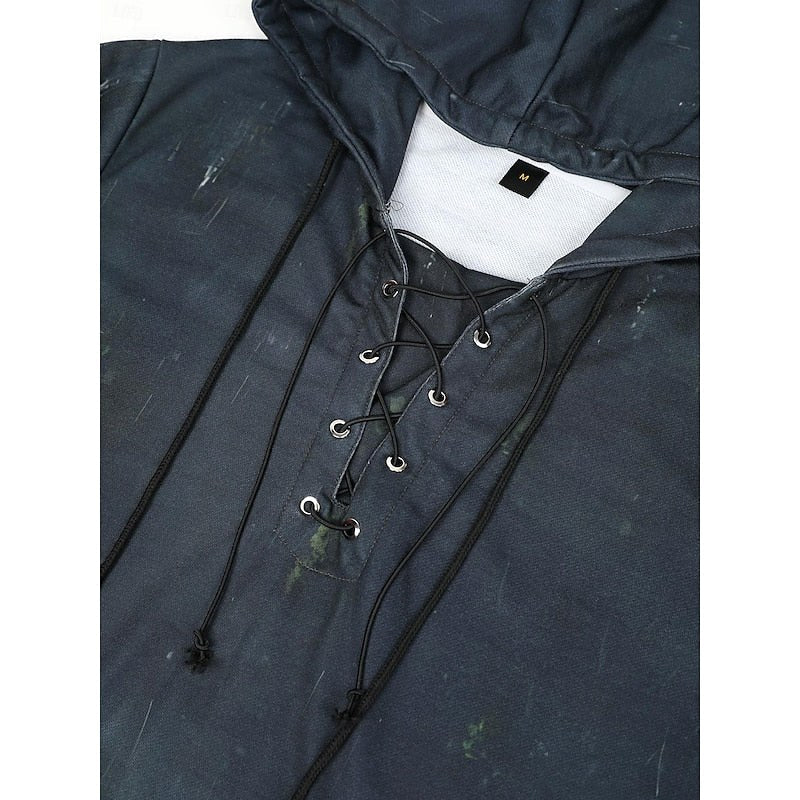 Austin | Men's Skull Graphic Hoodie with Lace-Up Front, Bold Statement Hoodie | Animated Apparel