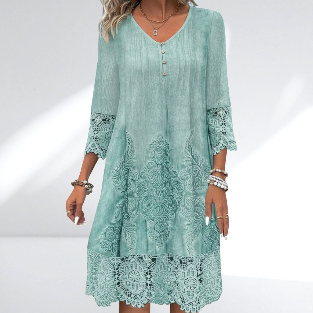 Autumn | Women's Boho Lace Trim Midi Dress - image 1