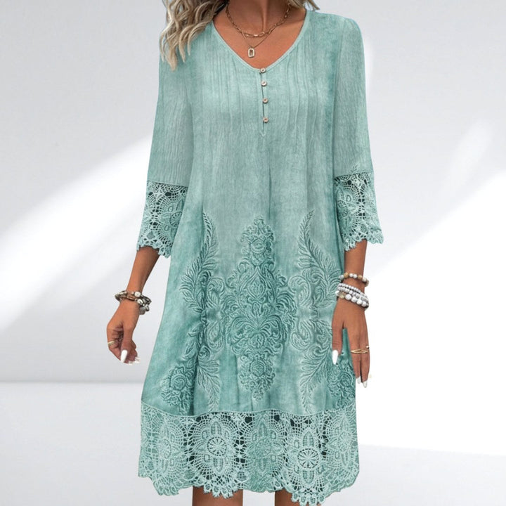 Autumn | Women's Boho Lace Trim Midi Dress - image 1