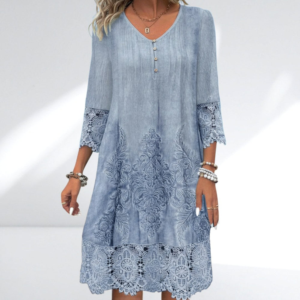 Autumn | Women's Boho Lace Trim Midi Dress - image 2