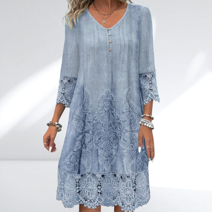 Autumn | Women's Boho Lace Trim Midi Dress - image 2