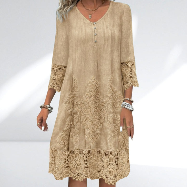 Autumn | Women's Boho Lace Trim Midi Dress - image 3
