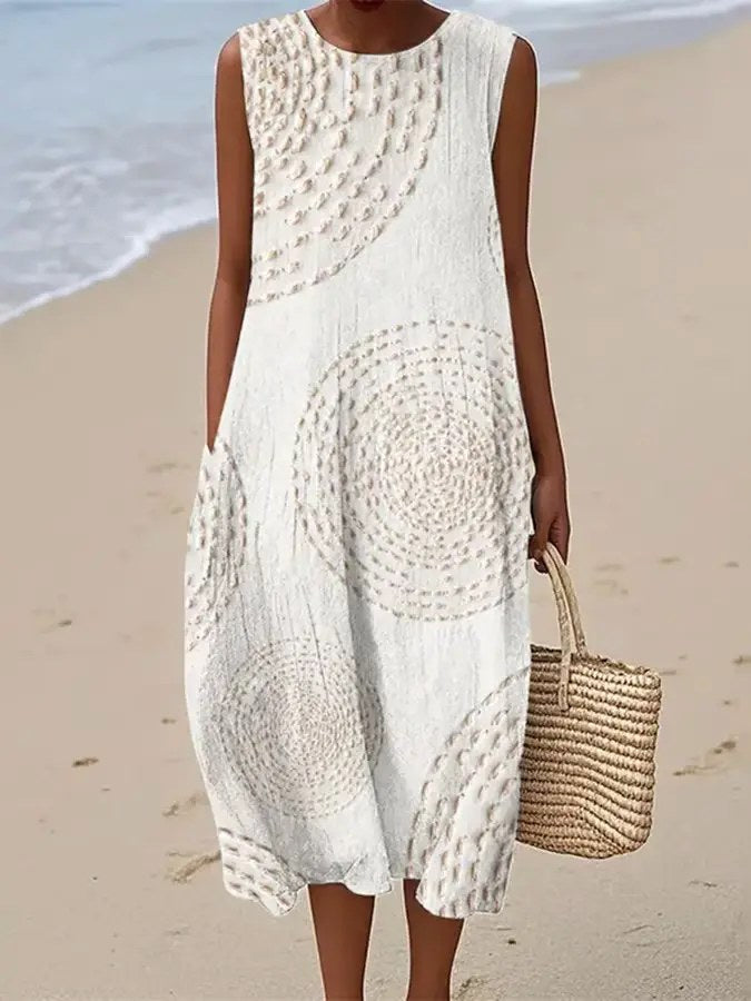 Ava | Women's Soft Embroidered Sleeveless Midi Dress - Ivory Snow