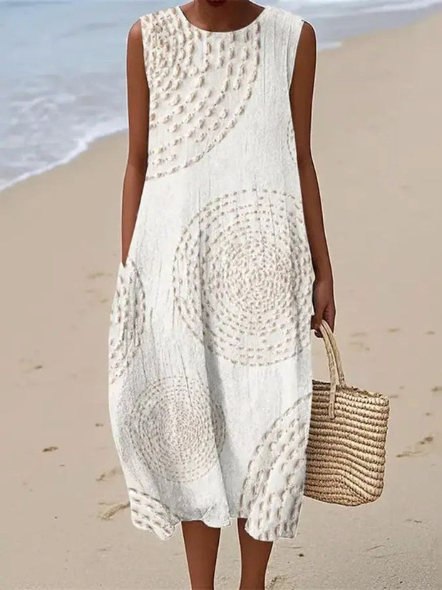 Ava | Women's Soft Embroidered Sleeveless Midi Dress - Ivory Snow