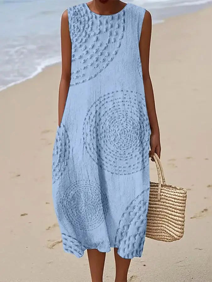 Ava | Women's Soft Embroidered Sleeveless Midi Dress - Sky Blue