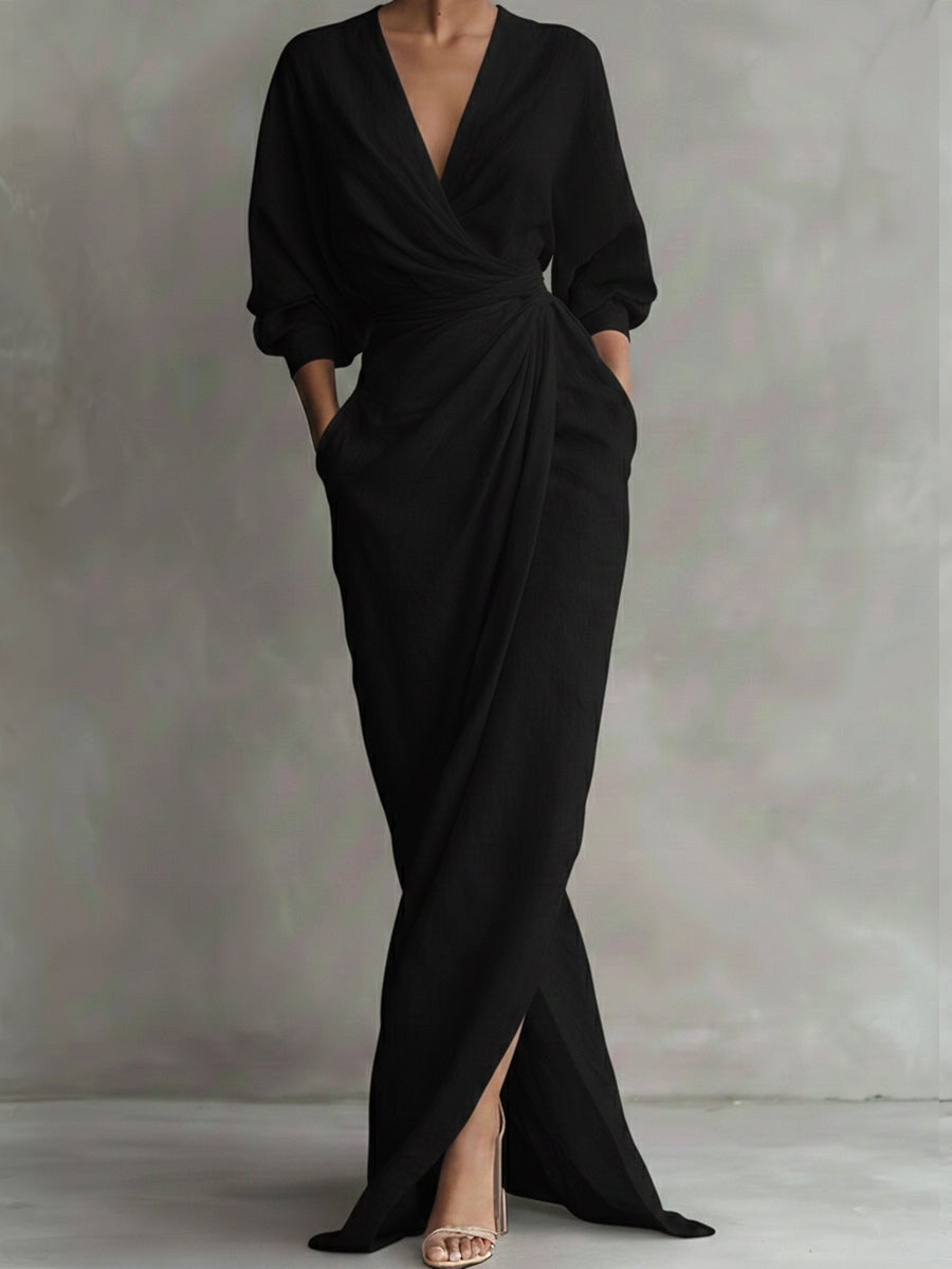 Avalyn | Women's Elegant Midi Dress - Black