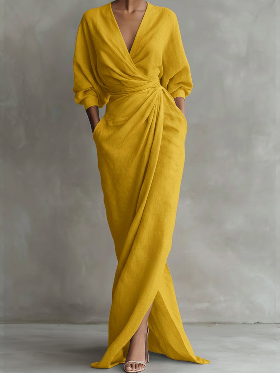 Avalyn | Women's Elegant Midi Dress - Yellow