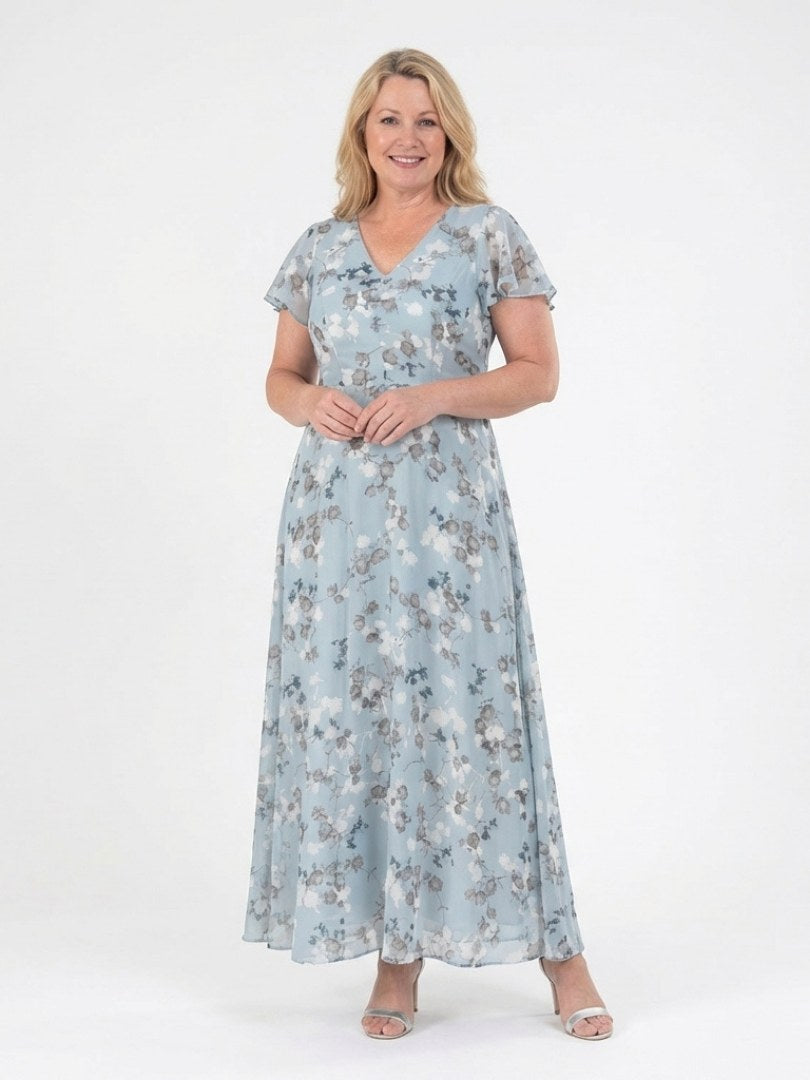 Avelisse | Women's Floral Chiffon Maxi Dress - Green
