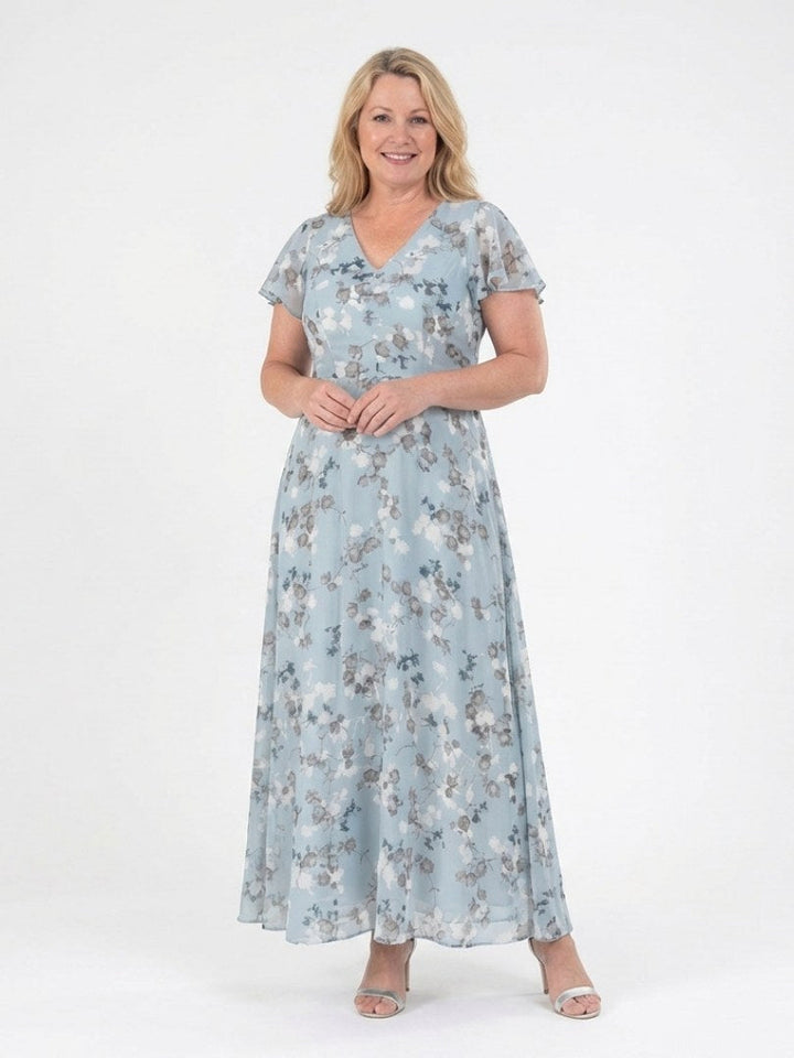 Avelisse | Women's Floral Chiffon Maxi Dress - Green