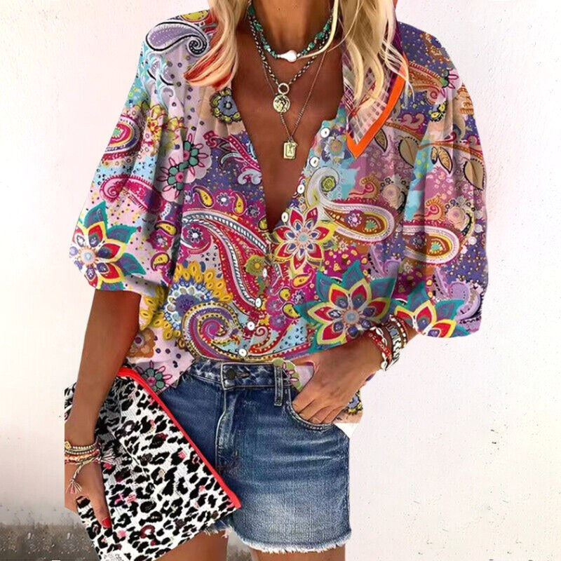 Avery | Women's Boho Floral Blouse - Roze