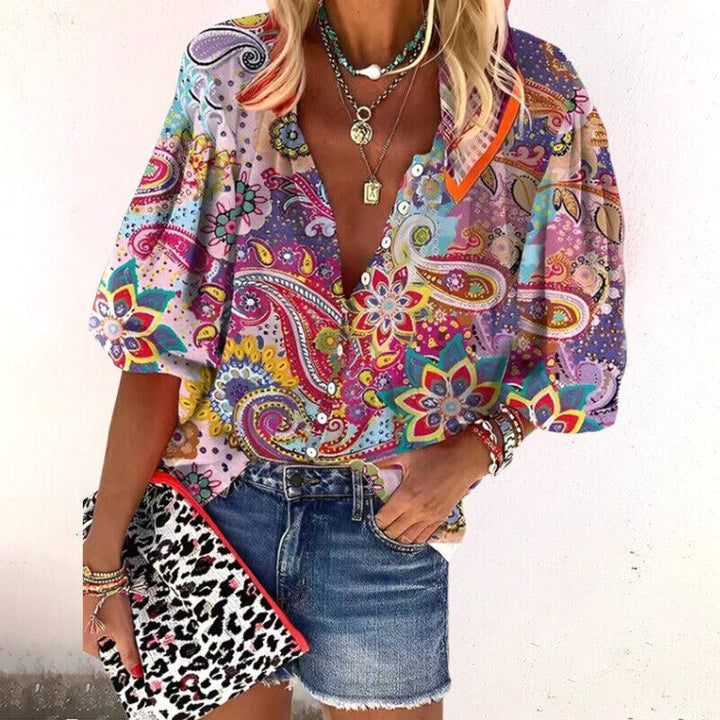 Avery | Women's Boho Floral Blouse - Roze