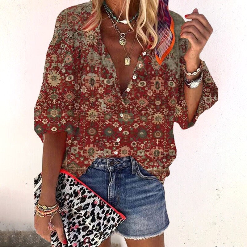 Avery | Women's Boho Floral Blouse - Bruin