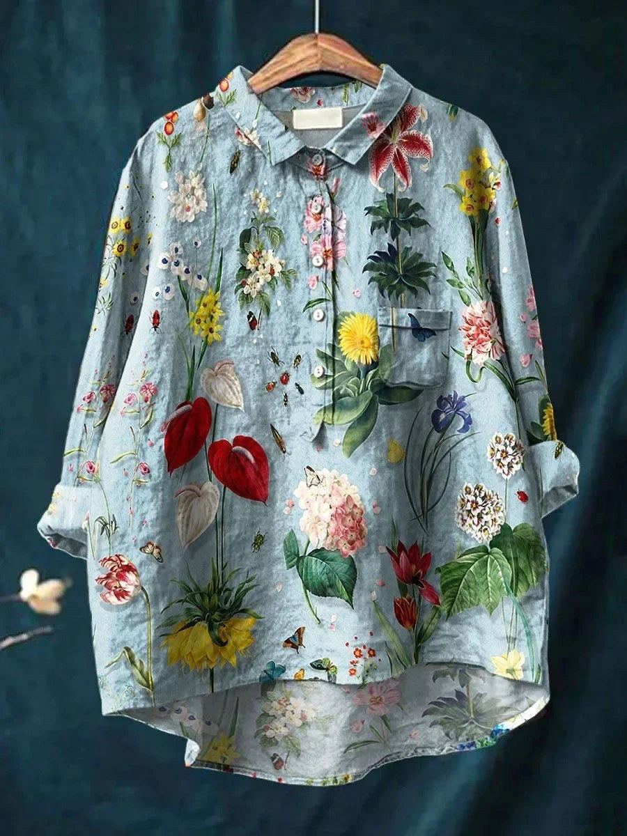 Avery | Women's Floral Print Relaxed Linen Blouse - image 1