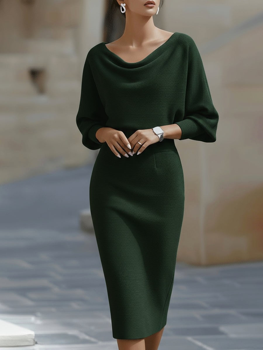 Avery | Women's Luxurious Midi Dress - Navy Blue