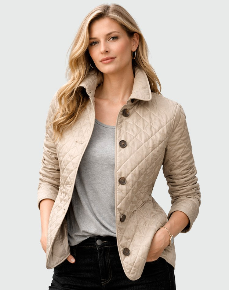 Kinsley | Women's Quilted Button-Front Jacket, Lightweight Mid-Season Coat | Animated Apparel | Khaki