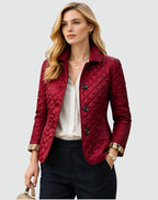 Kinsley | Women's Quilted Button-Front Jacket, Lightweight Mid-Season Coat | Animated Apparel | Wine Red