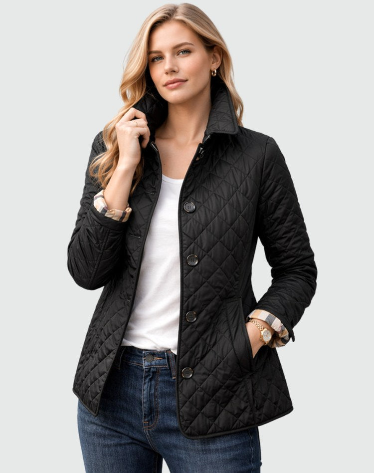 Alice | Women's Quilted Button-Front Jacket, Lightweight Structured Coat | Animated Apparel | Black