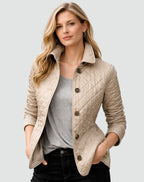 Alice | Women's Quilted Button-Front Jacket, Lightweight Structured Coat | Animated Apparel | Khaki