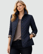 Alice | Women's Quilted Button-Front Jacket, Lightweight Structured Coat | Animated Apparel | Navy Blue